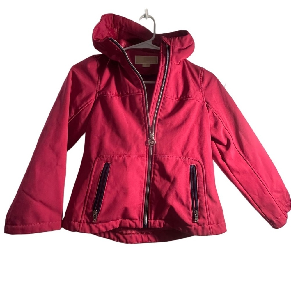 Michael Kors Kids Girls Pink Solid Hooded Full Zipper Jacket Raincoat - Picture 2 of 8